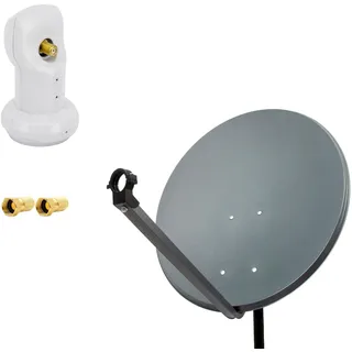 PremiumX Satelliten-Komplettanlage 80cm Satellitenschüssel Anthrazit TV Satellitenantenne SAT Single LNB 2x F-Stecker
