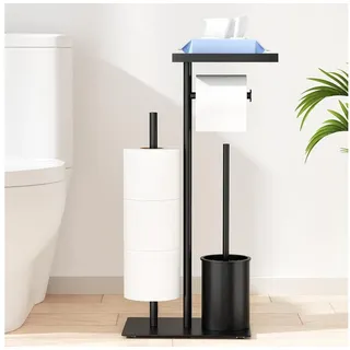 Toomoke Toilettenpapierhalter Freistehender WC-Garnitur mit Bürste Beweglicher Klopapierständer (Modernes Design, toilettenpapierhalter stehend,für Hotels, Mietwohnungen oder Haushalte), 1-St.,mit Ablage Ersatzrollenplatz,Klobürste,Hochwertiger Edelstahl schwarz