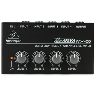 Behringer MICROMIX MX400 Ultra-Compact 4-Channel Line Mixer, Mono Audio Mixing with Low-Noise Operation, Portable Design for Home Studio, Stage and Practice Use