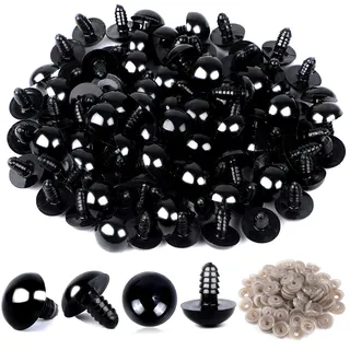 UPINS Sicherheitsaugen für Häkeltiere, 120 Stück 12MM Kunststoff Sicherheitsaugen mit Unterlegscheiben Schwarz Safety Eyes Knopfaugen Puppenaugen für Häkeltiere Puppe Plüschtier Basteln
