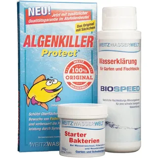 SCHNELLKLAR+ SPARSET - Effektive Schnellreinigung der Teiche. Stark gegen Algen, Schlamm, Wassertrübungen - BIOSPEED & ALGENKILLER Protect® im Duo Pack Mit Starter-Bakterien für den extra Boost