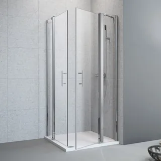 Megabad Planplus Eckeinstieg mit Festteil 90 x 90 x 195 cm, Duschkabinen, edelsilber