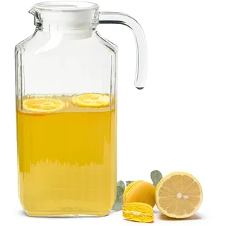 Sendez Glaskaraffe 1,8 Liter mit Deckel & Henkel – Saftkrug mit strukturierter Oberfläche – Wasserkaraffe aus Glas, tropffreier Ausgießer, spülmaschinengeeignet – für Wasser, Saft & Getränke