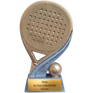 eberin – Padel Pokal 13 cm aus Resin im 2D-Look – sportliche Trophäe mit Schläger & Ball auf Sockel – kompakter Award für Vereine & Turniere – mit Gravurschild personalisierbar