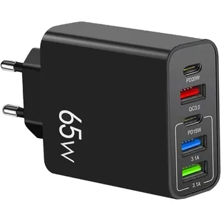 Aznever 65W Ladegerät - Schnellladestation,Schnellladung, multifunktional, kompakt, langlebig, leicht, 2 Typ-C PD + 3 USB-Wandladegerät für Tablets