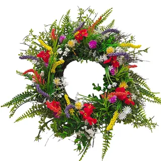 Türkranz für Außen, Frühlingskranz Haustür, Künstliche DekokranzKränzes, Frühling Sommer WildblumeKranz, Wandkranz Blumenkranz Deko für Frühlings Sommer Osterdekoration Fenster Hochzeit