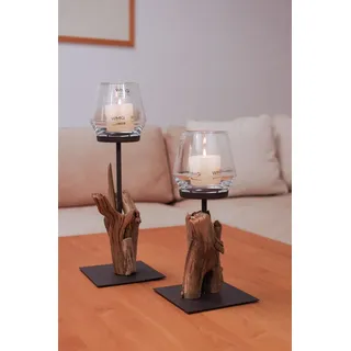 Treibholzwindlicht Raisa aus Teak 50 cm - schmale Standplatte 15 x 15 cm