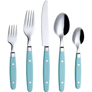 annova Retro/Rivet Buntes Edelstahl-Geschirr Küchenbesteck-Set, enthält Tischmesser, Gabeln, Löffel, Salatgabeln und Dessertlöffel (Türkis, 20 Stück)