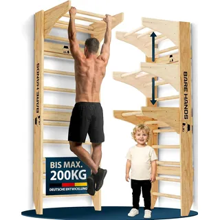 BARE HANDS Multifunktionale 3in1 Sprossenwand mit Klimmzugstange für dein Home G...