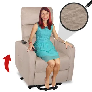 Fernsehsessel MCW-K62, Sessel Relaxsessel TV-Sessel, Liegefunktion Aufstehhilfe elektrisch, Metall Chenille ~ creme