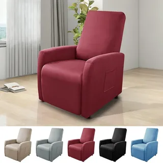 Sesselschoner, All-Inclusive Sesselbezug, Sesselbezuge Stretch mit Taschen, Liegestuhlbezug Sesselhusse, Sesselbezüge Hussen, für Fernsehsessel Relaxsessel Sesselhusse, Wasserdicht (Bordeauxrot)
