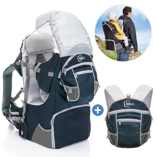 fillikid Rückentrage für Baby und Kleinind mit Sonnenschutz und Zubehör - Grau