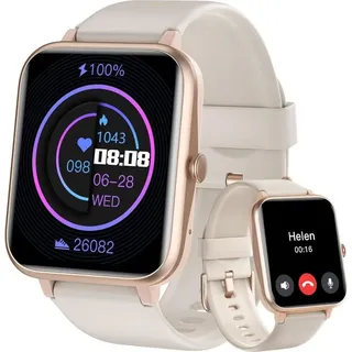 für Damen Herren,Sportuhr mit Herzfrequenzmessung,SpO2,Schrittzähler,Schlafmonitor,110+ Trainingsmodi Bluetooth Anrufe - Gold