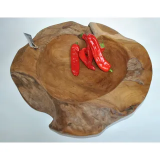 Teak Schale Holz Teakholz Obstschale 40 cm UNIKAT rustikal und massiv