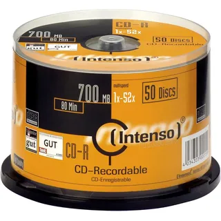 Intenso CD-R Rohlinge (52x Speed, 80 Min, 700MB, 50er Spindel) | Premium Speichermedium für Daten und Audio, kompatibel mit allen CD-Brennern, kratzfeste Oberfläche für Datensicherheit