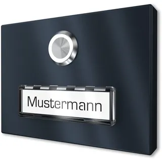 Aufputz Klingelschild aus V2A Edelstahl mit beleuchtetes Namensschild von Graviers Design – Pulverbeschichtet in RAL 7016 – LED Klingeltaster – Türklingel – Made in Germany