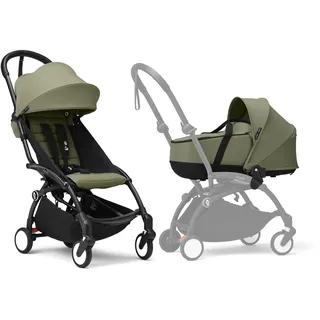 Stokke YOYO3 Kinderwagen mit Liegewanne - Enthält schwarzem Rahmen, YOYO 6 + Textilset (Olive) & Liegewanne (Olive)