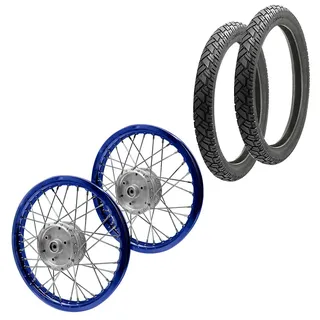 Set 2x Speichenrad Felge Alu 1,6x16 passend für Simson S51 S50 S70 Schwalbe KR51 Alufelge Craftride AF14 blau + 2x Reifen Vee Rubber VRM094 vorne hinten