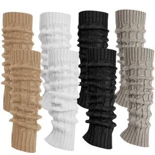 Rbleote 4 Paar Stulpen Damen,Winterlicher Lockerer Strick Stulpen,Warm Und Kuschelig Beinstulpen,Stilvoll Und Vielseitig,Perfekt Für Winter,Frühling Und Herbst - S