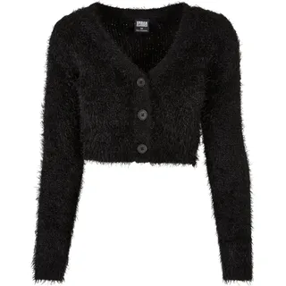 URBAN CLASSICS Damen TB5440-Ladies Cropped Feather Cardigan Strickjacke, Black, XXL