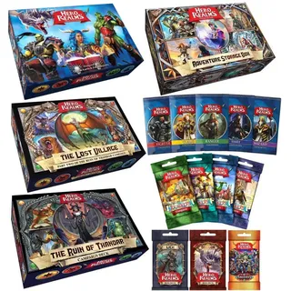 Hero Realms Bündel: Basisspiel, Charakterpackungen, Ruinen von Thandar, Ancestry, Journeys, The Lost Village und Aufbewahrungsbox.