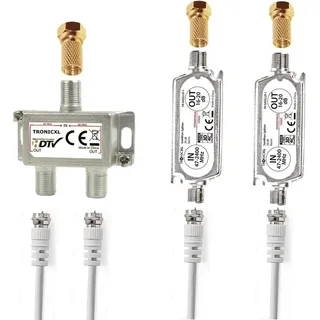 TronicXL 2-Fach Antennenverteiler Splitter 40dB (2 x 20dB) Sat Verstärker digital HD Satellit TV