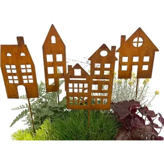 LB H&F Lilienburg Dekofigur 4er Set Deko Dekoration Herbst Herbstdeko Herbstdekoration Metall (Blumenkasten Eingang Dekohaus wetterfest Metall Metallstecker Gartendeko Roststecker Geschenkset Geschenk Beetstecker Roststecker Weihnachtsstecker Weihnachtsfigur, Idee Blumenstecker Garten Terrasse Balkon Advent Adventsdeko Gartenstecker Winterdeko Weihnachtsdeko Edelrost Winter Tischdeko basteln HAUS HÄUSER, Fensterbrett Herbststecker Herbstfigur Dekostecker Gartenstecker), Haus Häuser Weihnachten Tisch Gesteck