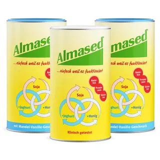 Almased 3er Bundle – 1x 500g Almased Original + 2x 500g Almased Mandel-Vanille – natürlicher Mahlzeitersatz – Vorratspaket zur Gewichtsabnahme – hoher Proteingehalt – 30 Portionen