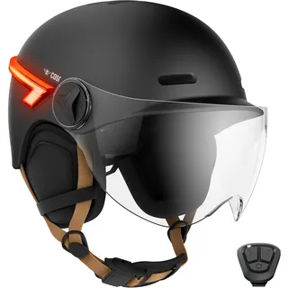 casr Glow - LED-Helm für Fahrrad & Scooter - XL-Visier & abnehmbare Ohrpolster, Rück-Blinker & Fernbedienung - Stilvolles urbanes Design für Damen & Herren - Schwarz - Größe L