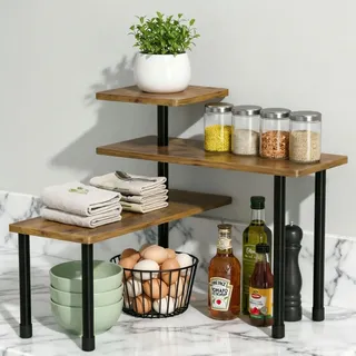 Awoyep Eckregal Küche Organizer Küchenregal Klein: Eckregal Küche Arbeitsplatte Tischregal Verstellbar Gewürzregal Stehend Küchenorganizer Regal für Esszimmer Küchen Badezimmer (Schwarz)