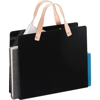 Boxxx Zeitungsständer, Schwarz, Messing, Metall, 30x25-35.3x10 cm, Tragegriffe, Ordnen & Aufbewahren, Zeitungsständer