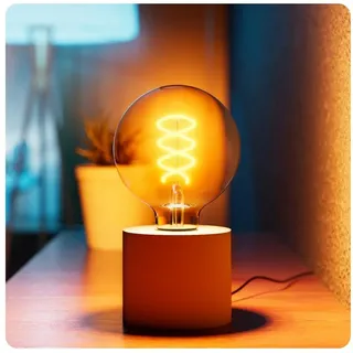 SSC-LUXon NAMBI kleine Tischleuchte LED mit Kabel inkl. Retro Vintage E27 Globe Filament Birne - Nachttischlampe LED weiß rund