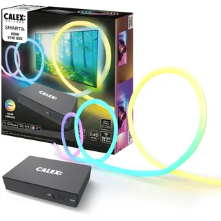 Calex Smart HDMI Sync Box, Inklusiv 2,45 m TV LED Streifen, für 55-65'' TV, Hintergrundbeleuchtung mit Synchronisation für Gaming & Film