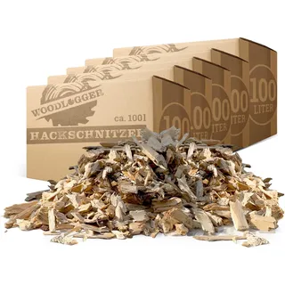 Woodlogger Hackschnitzel aus Kiefer 500 L | Holzhackschnitzel als Rindenmulch-Ersatz für den Garten | Verwendbar als Einstreu, Brennmaterial, Anzünder, Deko, Mulch & Fallschutz für den Spielplatz