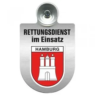 Einsatzschild Windschutzscheibe incl. Saugnapf - Rettungsdienst im Einsatz - incl. Wappen nach Wahl - 309354 Farbe Region Hamburg