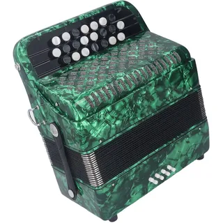 TIKATARER 22 Tasten 8-Bass-Akkordeon, Professionelles, Rutschfestes, Empfindliches knöpfe-tragbares Akkordeon-Musikinstrument mit Schultergurt für Anfänger, Bildungsinstrument (GREEN)