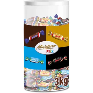 Miniatures Mix, Mars, Snickers, Bounty & Twix, Riegelklassiker im Mini Format, Milchschokoladen, Schokolade Großpackung, Party Mix, 296 Riegel, 1 x 3kg