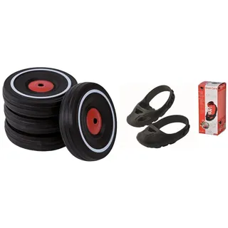Big - Bobby Car Whisper Wheels - Flüsterräder für Rutscher Autos, Reifen-Set mit Befestigungsclips und Montageanleitung & Big - Shoe-Care Schuhschoner - für Kinderschuhe der Größe 21 bis 27, schwarz