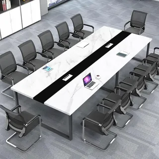 ZRBDDEF Großer Konferenztisch Büro – Moderner Besprechungstisch mit Kabelmanagement, Rechteckiger Meetingtisch für 8–12 Personen, Stabiler Metallrahmen (ohne Stühle)