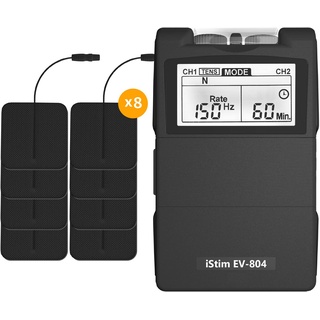 iStim EV-804 TENS/EMS 2-Kanal Reizstromgerät – Muskelstimulator zur Schmerzlinderung bei Rückenschmerzen, Schmerztherapie und Muskelaufbau – 7 Modi + 24 Programme, inkl. 8 Elektrodenpads