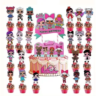 LOL Surprise Puppen,24 PCS LOL Cupcake Topper Geburtstag Thema Geburtstagstorte Geburtstag Kuchen Dekorationen Geburtstagsdekorationen für Kinder Mädchen Geburtstagsfeier