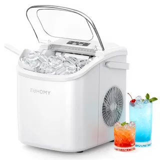 euhomy Eiswürfelmaschine, Eiswürfelmaschine Kleine, 9 Eiswürfel in 6 Minuten, Selbstreinigende Eiswürfelmaschine, mit Tragegriff und Eiskorb, 12 KG/Tag, Geeignet für Küche, Zuhause, Camping, RV, Weiß