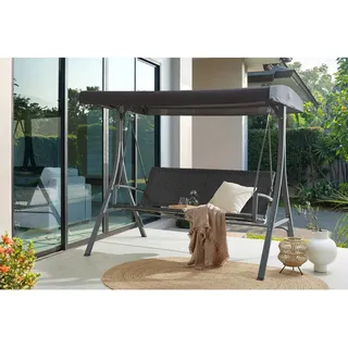 Hollywoodschaukel, Anthrazit, Schwarz, Metall, Kunststoff, Textil, 192x166x120 cm, Gartenmöbel, Hollywoodschaukeln