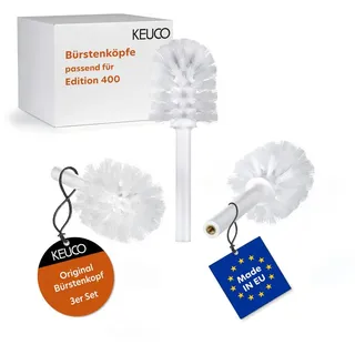 Keuco Ersatz Toiletten-Bürstenkopf, austauschbar, im 3er Set lose, 20,2x6,7cm, weiß, Original Hersteller, WC-Bürste Ersatzbürstenkopf