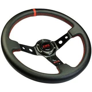 EMS Motorsport Lenkrad 350mm 65mm Rallye Sportlenkrad, Schwarz, Aluminium, PKW, Motorsport Lenkrad