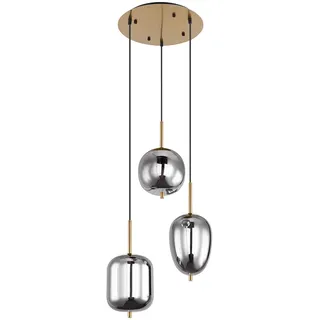 Pendelleuchte Glas 3 flammig Lampenschirm Hängelampe Glas Wohnzimmerlampe Messing, 3 flammig Metall Glas messingfarbig, 3x E14 Fassungen, DxH 46x120 cm