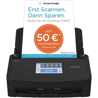 ScanSnap iX1600 Desktop Dokumentenscanner Schwarz - 5 GHz - Duplex, ADF, A4, WLAN, Touchscreen, USB 3.2