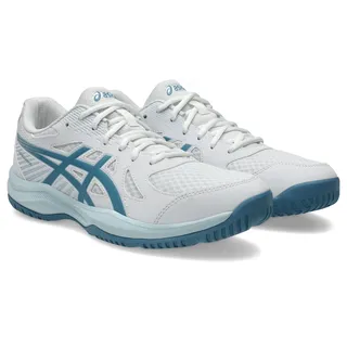 Hallenschuh ASICS "UPCOURT 6", Herren, Gr. 47, weiß, saba blau, Textil, Schuhe Hallenschuh, besonders geeignet für Handball und Volleyball