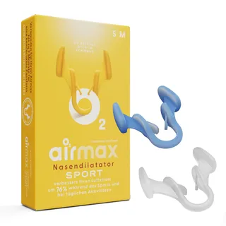Airmax Sport Nasenspreizer Testpaket | 76 % mehr Luftstrom für Sport, Laufen, Radfahren & Yoga | Alternative zu Nasenpflaster für bessere Atmung | 2 Stück in Größen S und M