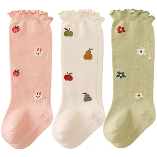 TOPINCN 3 Paar Hohe Babystrümpfe, Superwarme Kniestrümpfe aus Gekämmter Baumwolle für Kleinkinder, Süßes Design, Bequemes Weiches Material (0 bis 6 Monate)